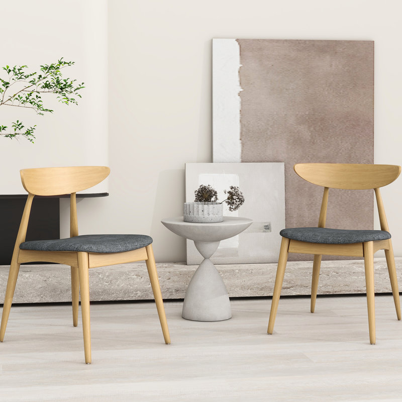 Ensemble de 2 chaises de salle à manger rétro en bois d'hévéa avec dossier ergonomique, coussins gris moelleux, finition bois naturel