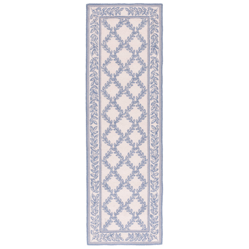 Tapis géométrique en laine crocheté à la main Roseta, Tapis de couloir 2 pi 6 po x 8 pi