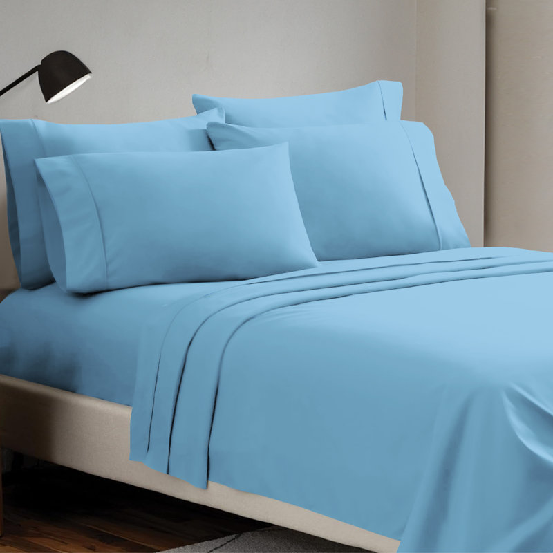 Ensemble de draps 4 pièces Paarizaat 8000 Series, Ensemble de draps pour taille de lit double avec t, Bleu moyen