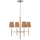 Bryant Large Wrapped Chandelier in Polished Nickel and Natural Leather with Natural Leather Shade
