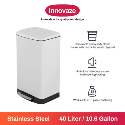 Innovaze 10.6 Gal./40 Liter Stainless Steel Rectangular Step-on Trash Can for Kitchen