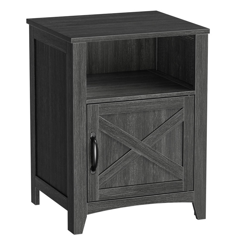 Bauman Farmhouse Nightstand, Bedside Table with a Cabinet and Open Compartment, Charcoal Gray