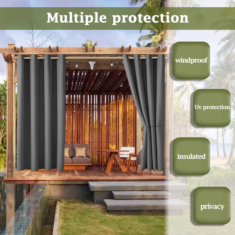 Waterproof Thermal Insulated Outdoor Patio Curtain, 52" W x 94" L, Dark Gray