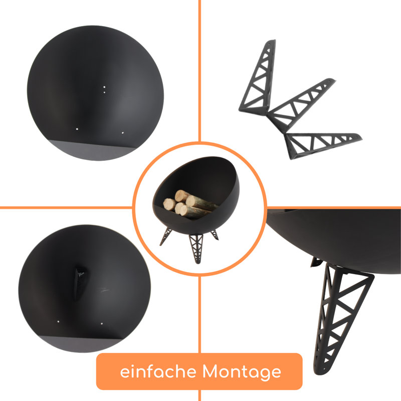 VIS 58Cm H x 58Cm W Stainless Steel Outdoor Fire Pit, Black