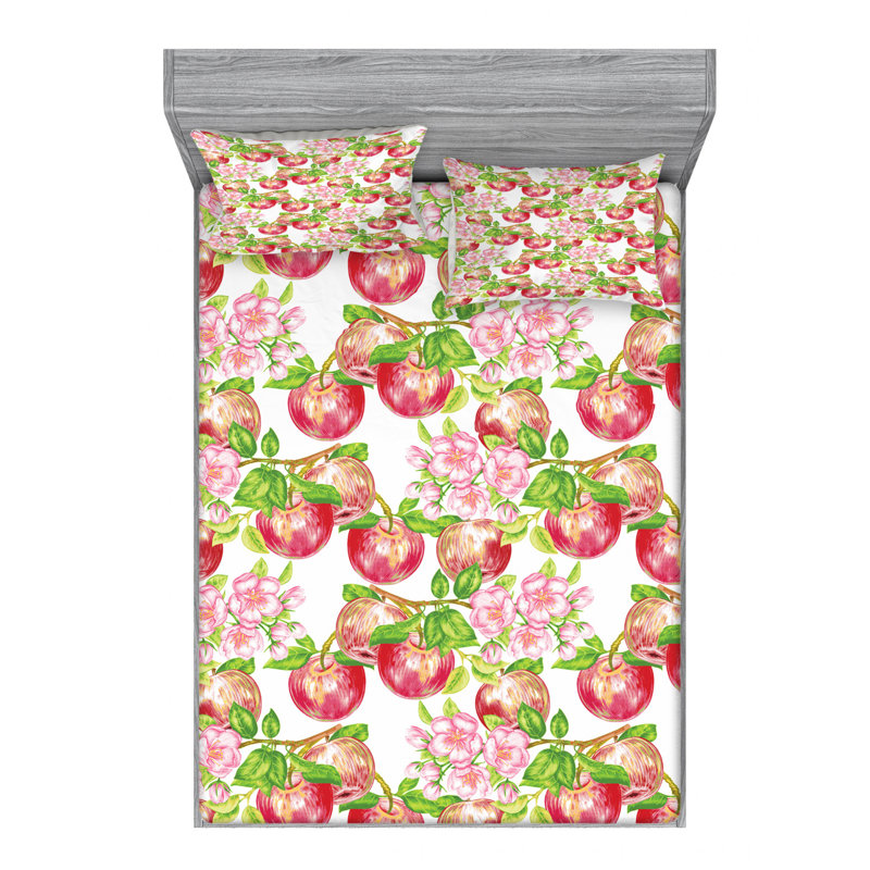 Microfiber Floral Sheet Set, Queen Sheet Set with Fitted Sheet