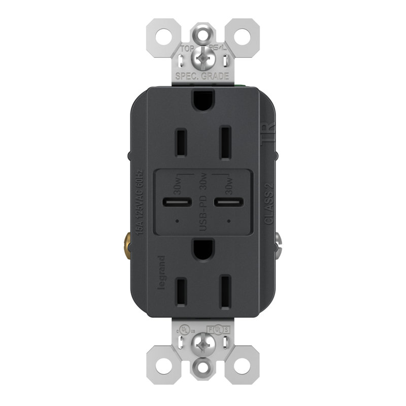 radiant 15A inviolable avec prise de courant de type C / C ultra-rapide USB 6,0A PLUS, Graphite