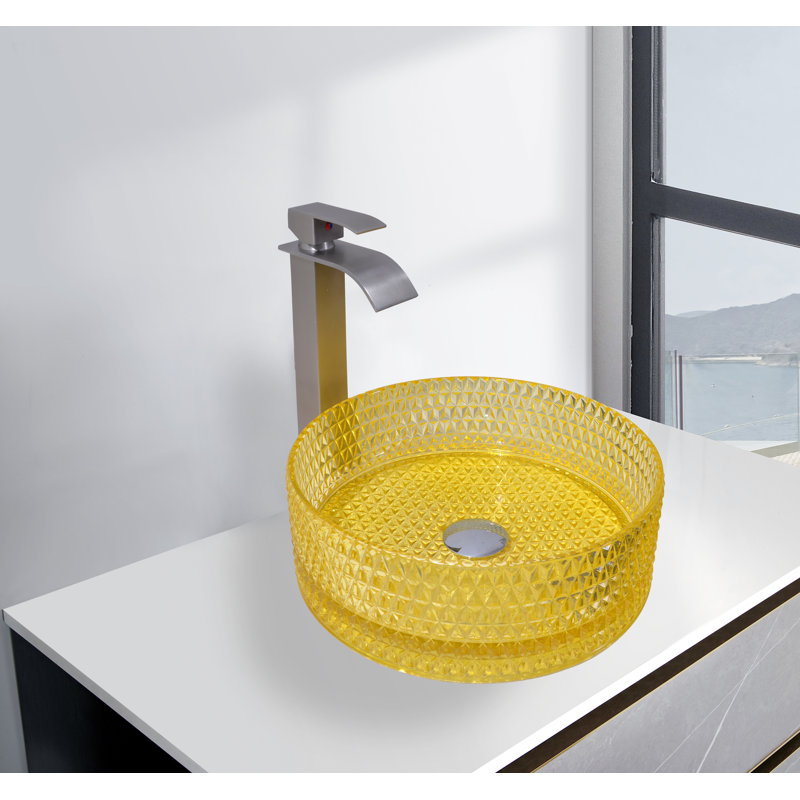 Scotch 16" Tempered Glass Circular Vessel Bathroom Sink - Timeless Collection, 16", Yellow