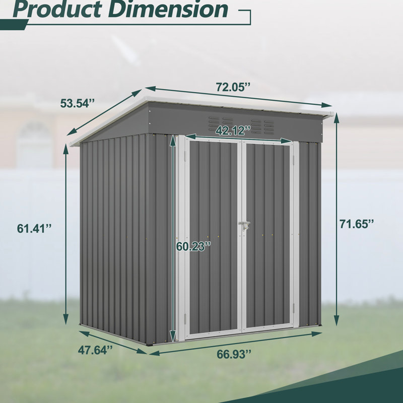 Maison de rangement extérieure en métal 6 pi x 4 pi avec porte verrouillable en gris. Pour les outils de jardin, les animaux de compagnie et les utilisations. Assemblage sans effort, structure robuste. 70,08 po de hauteur - gris. Conforme aux exigences du rangement pour animaux de compagnie. Facile