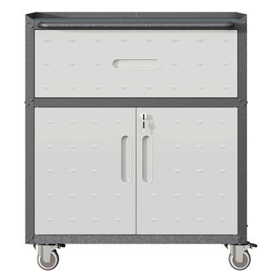 Metal Tool Cabinet With Wheels, Storage Cabinet With 1 Drawer And 2 Locking Doors, Rolling Tool Storage Cabinet