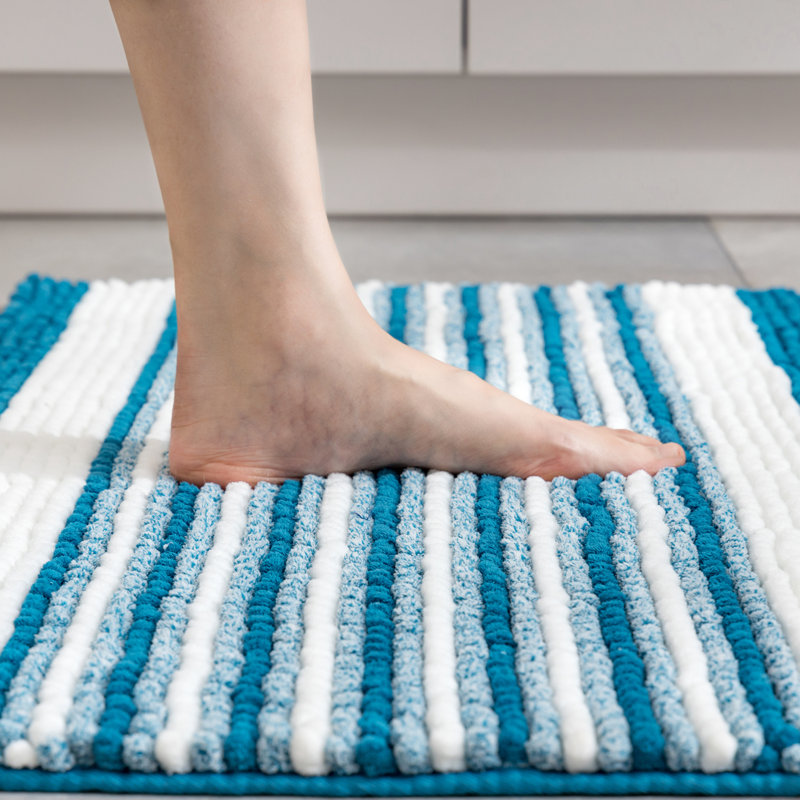 Asheton Non-Slip Bath Rug, Blue/White