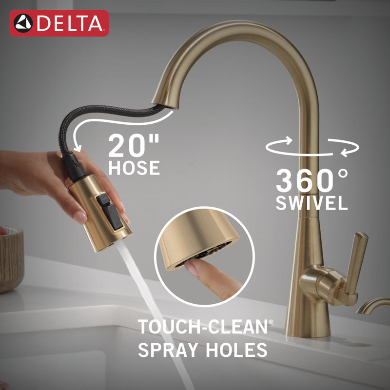 Boyd Brushed Gold Kitchen Faucet with Pull Down Sprayer and Soap Dispenser, Modern Single Hole Kitchen Sink Faucet, Single Handle, Champagne Bronze
