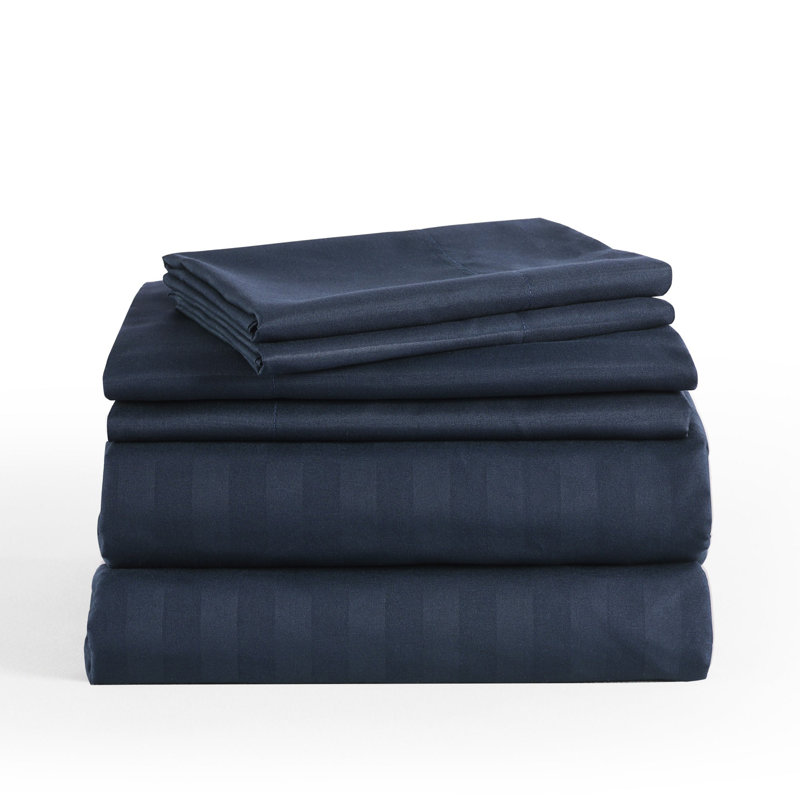 3/4 Pcs Luxury Striped Bed Sheets Set, Blue, Queen Sheet Set with 2 Pillowcases