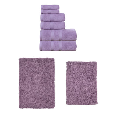 Ensemble de serviettes 6 pièces 100% coton et 1 tapis de bain 17 x 24 "Fantasia Collection, (ensemble de 7)