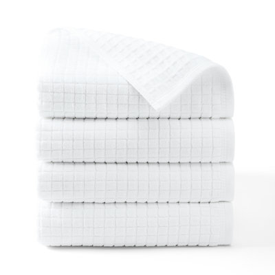 TOWN & COUNTRY EVERYDAY 4-Piece Textured Windowpane Bath Towel Set, 30x58-Inch, 100% Cotton