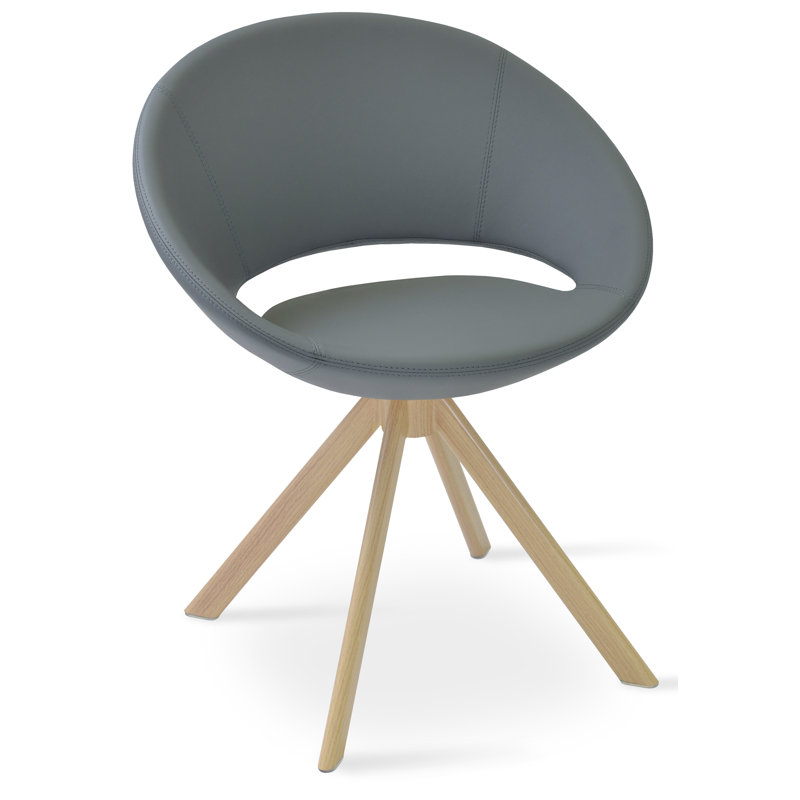 Crescent Metal Solid Back Dining Chair, Grey Faux Leather, Natural