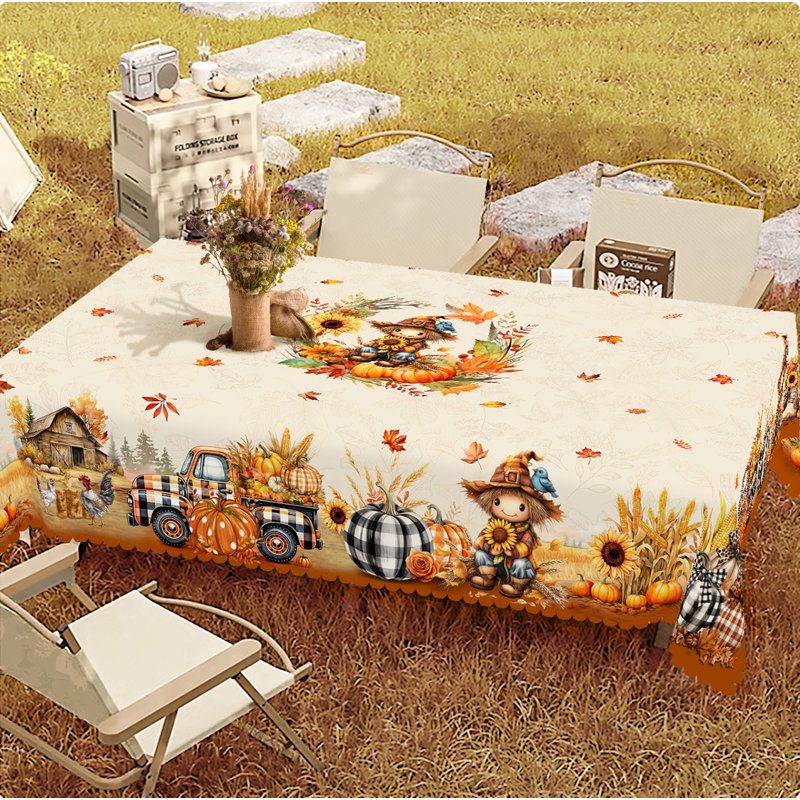 Autumn-Winter Tablecloth 152x220cm Rectangular Seasonal Holiday Patterns Scarecrow Design Party Picnic Dinner Table Cover