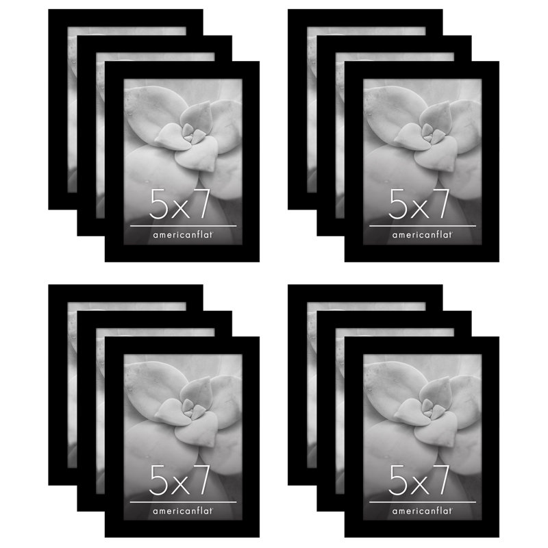 Americanflat Picture Frame - Set of 12 - Polished Plexiglass - Engineered Wood, 5" x 7", Black