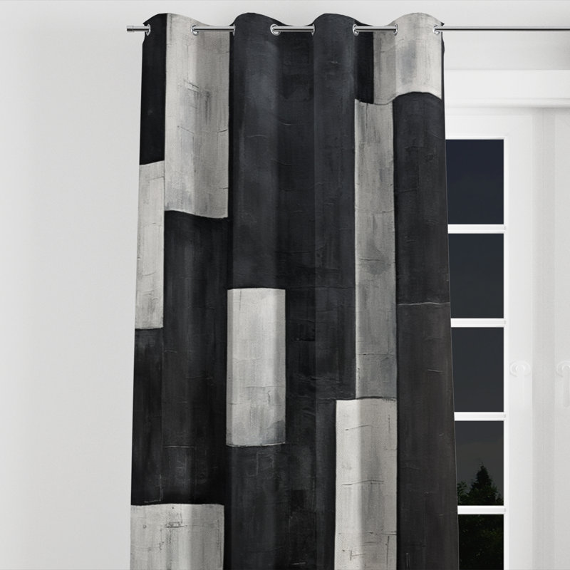 Addora Black And White Cuboids Dream - Shapes Grommet Curtain - Velvet Room Darkening - 1 panel, 52" W x 63" L