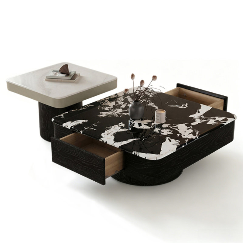Black,White Genuine Marble Rectangular Coffee Table Sets
