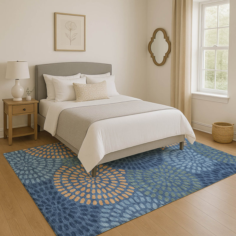 Tapis géométrique lavable à la machine de qualité supérieure Mayfield AMF2492, Navy, 9' x 12'
