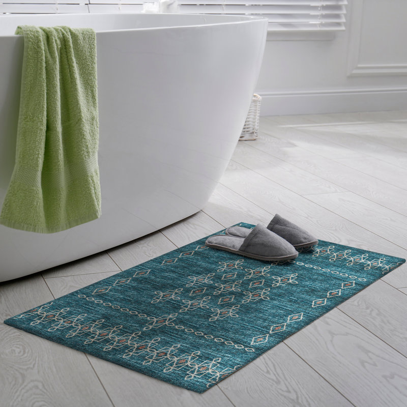 Tapis bleu / blanc / brun tissé à la machine Anber, Rectangle 3 pi x 5 pi