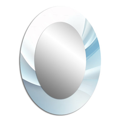 Blue And White Abstract Fractal Fusion III - Abstract Oval Decorative Mirror On Metal