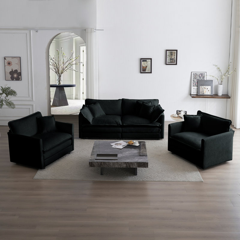 Chenille Sectional Sofa, Comfy Modular Coush Sofa, Black