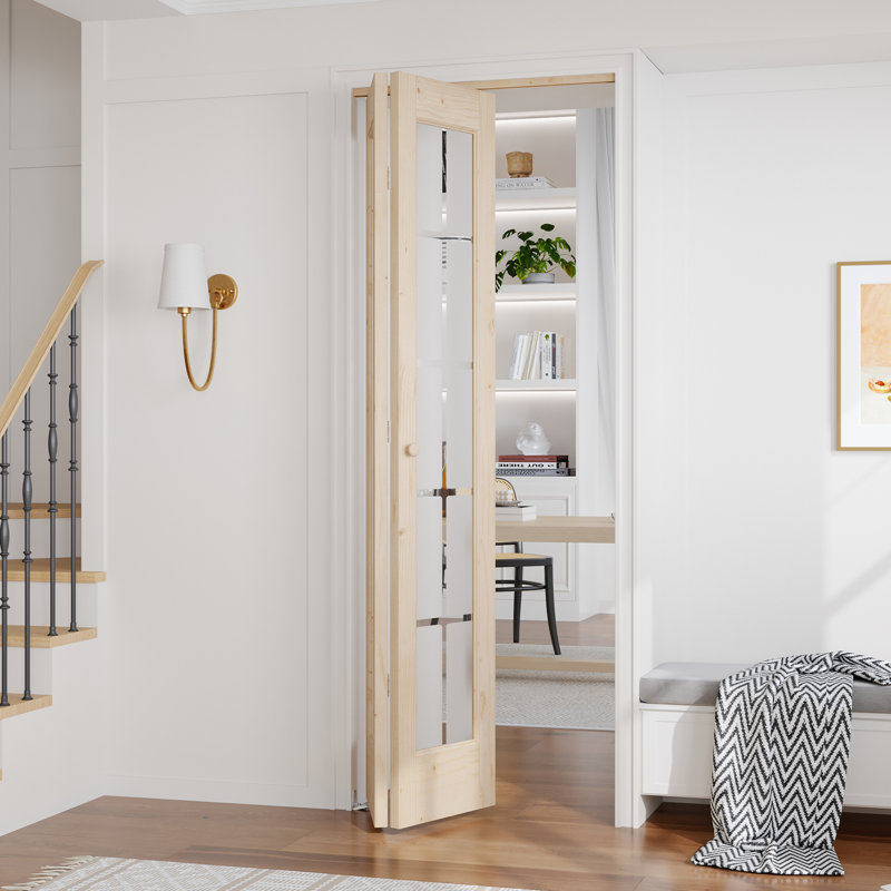 Porte pliante en bois massif non fini avec trousse de quincaillerie d'installation, 30 po x 80 po