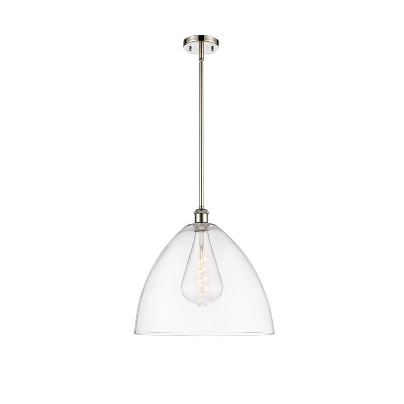 Luminaire suspendu en forme de globe à 1 lumière Alonta, Transparent, H 49,75 po x l 16 po x P 16 po, Nickel poli