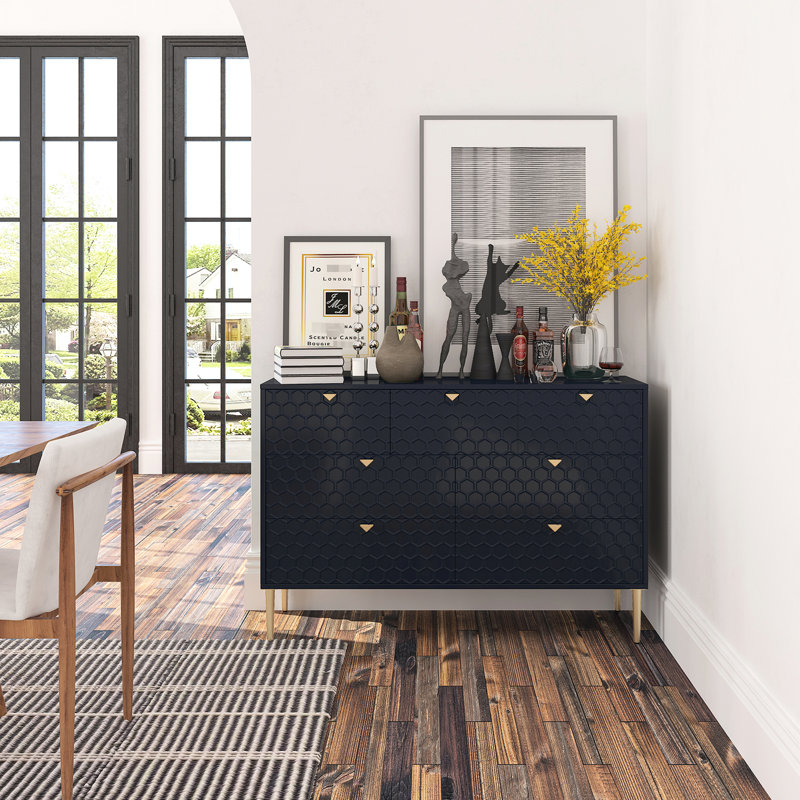 Armoire de rangement autoportante à 7 tiroirs bleu + fer avec pieds réglables et un look moderne, pour l'organisation à la maison