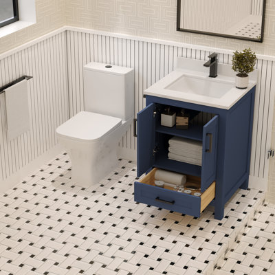 Meuble-lavabo simple 24 po avec plateau en quartz blanc Rooh