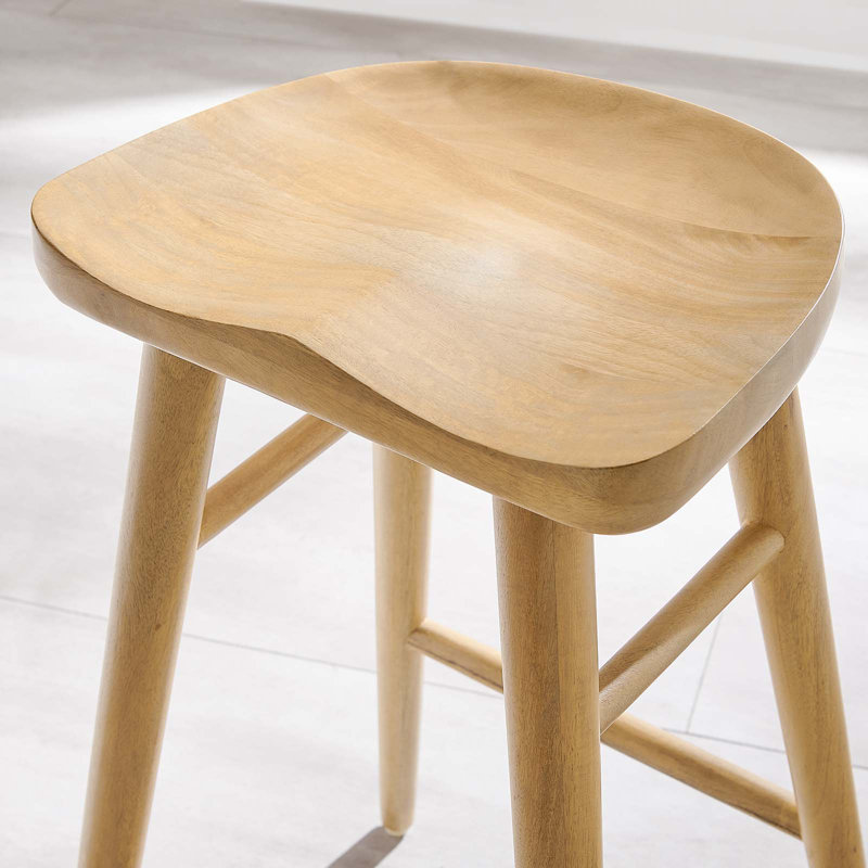 Saville Oak Adjustable Backless Saddle Counter Stools Set