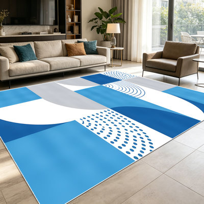 Tapis 1 pièce à motif géométrique abstrait à motif géométrique bleu gris pour le salon, doux et confortable, convient à toutes les saisons, facile à entretenir, lavable à la machine, convient à la salle à manger, à la chambre à coucher, au vestibule, à la cuisine, à la maison et à l'extérieur.