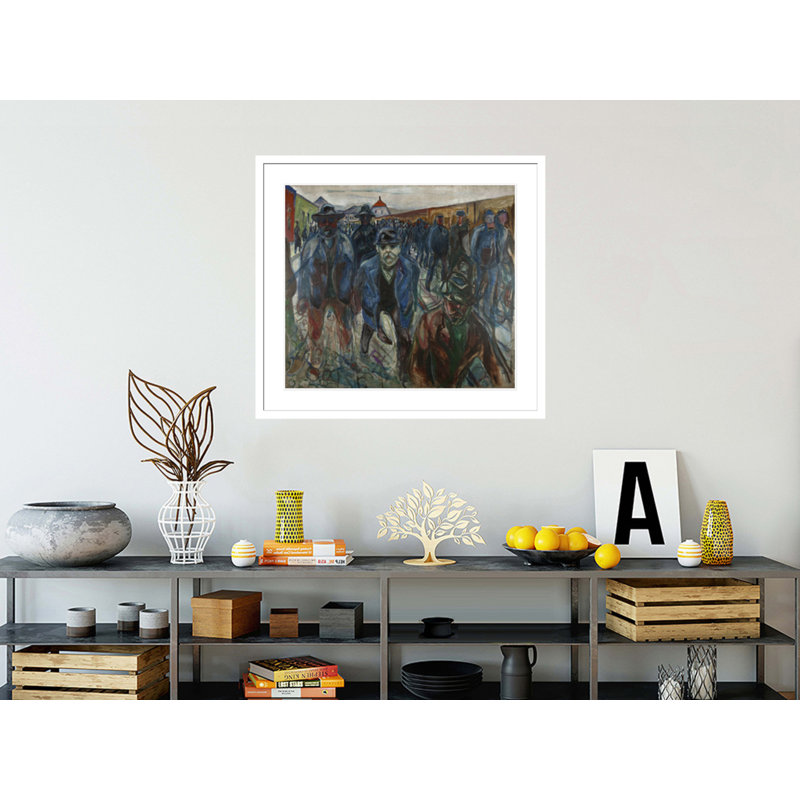 Travailleurs sur le chemin du retour par Edvard Munch, impression giclée encadrée, H 33,5 po x l 36,89 po