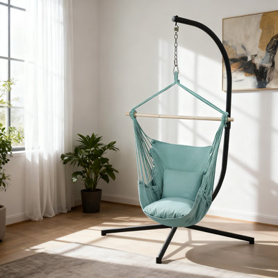 Hanging Hammock Chair, Cotton Rope Swing Chair with 2 Cushions, Side Pocket and Hardware Kit, 500lbs Capacity