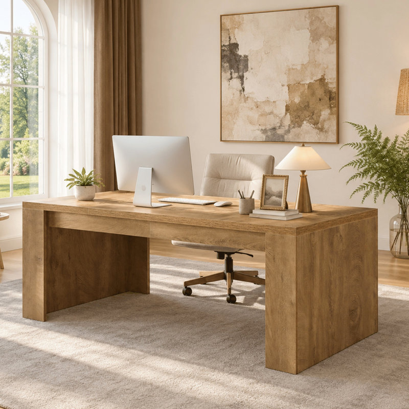 Bureau de direction 70,9 po avec pieds à double piédestal, bureau d'ordinateur pour 2 personnes