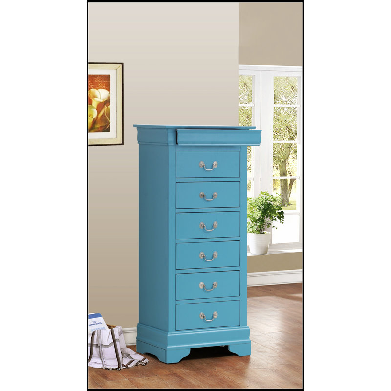 Coffre de rangement intemporel pour la lingerie bleu sarcelle avec tiroirs coulissants et fabrication durable, parfait pour un décor élégant.
