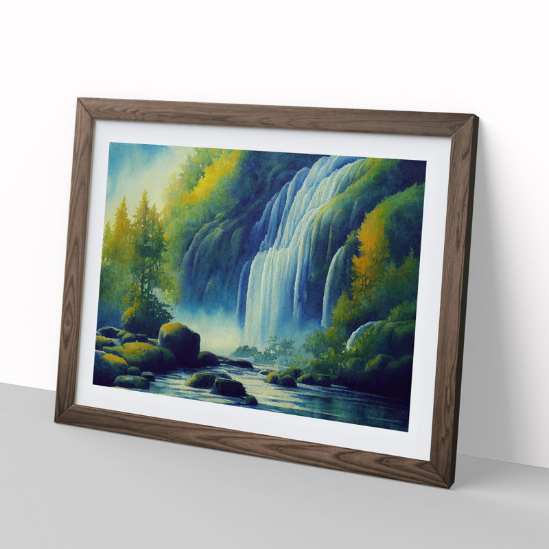 Lush Waterfall Vol.4 - Single Picture Frame Painting, 34cm H x 46cm W x 2cm D, Walnut