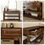 Console 63 po en bois avec 3 tiroirs et 2 tablettes ouvertes