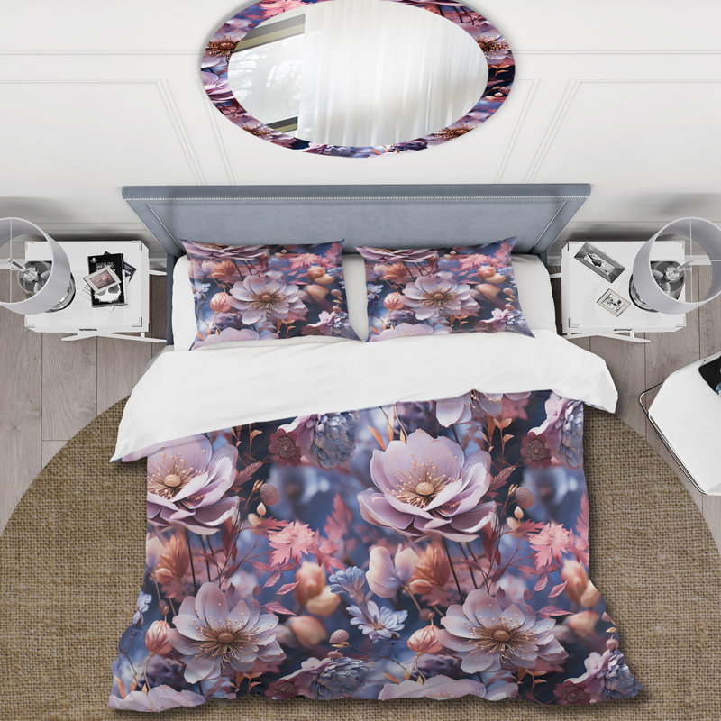 Ensemble de housse de couette bleu et mauve, Housse de couette pour très grand lit et 2 très
