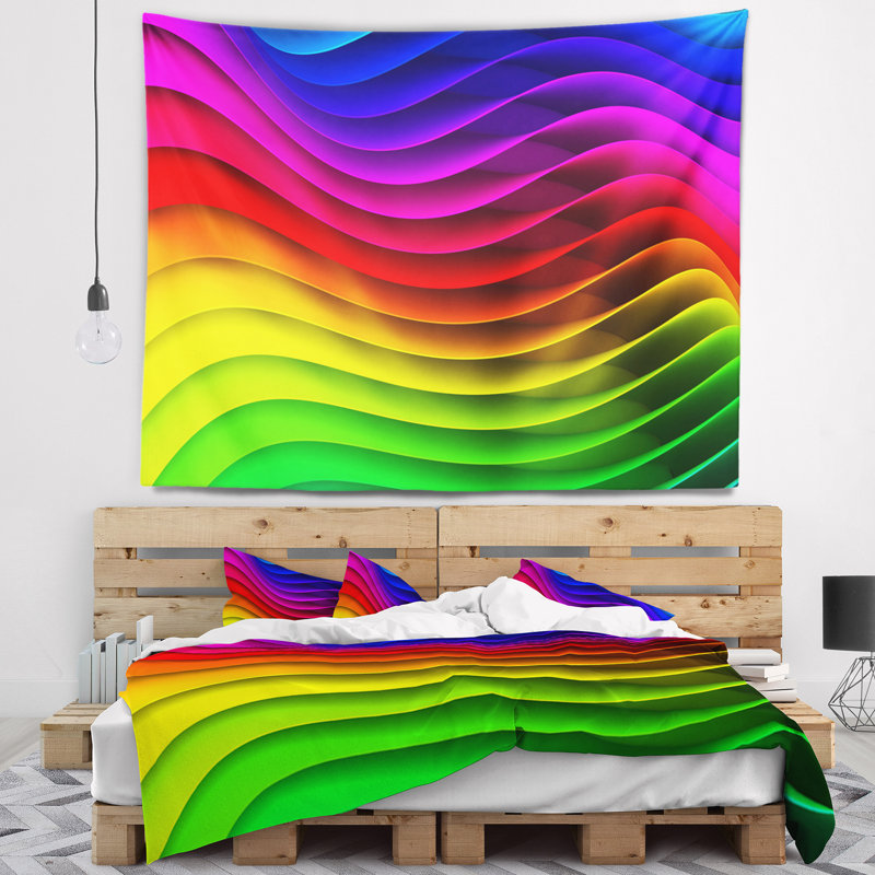 Tapisserie numérique à motif de vagues arc-en-ciel, H 32 po x l 39 po