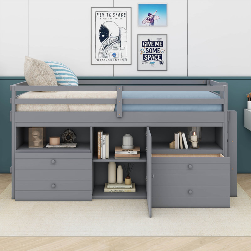 Lit mezzanine simple Jons Kids, gris