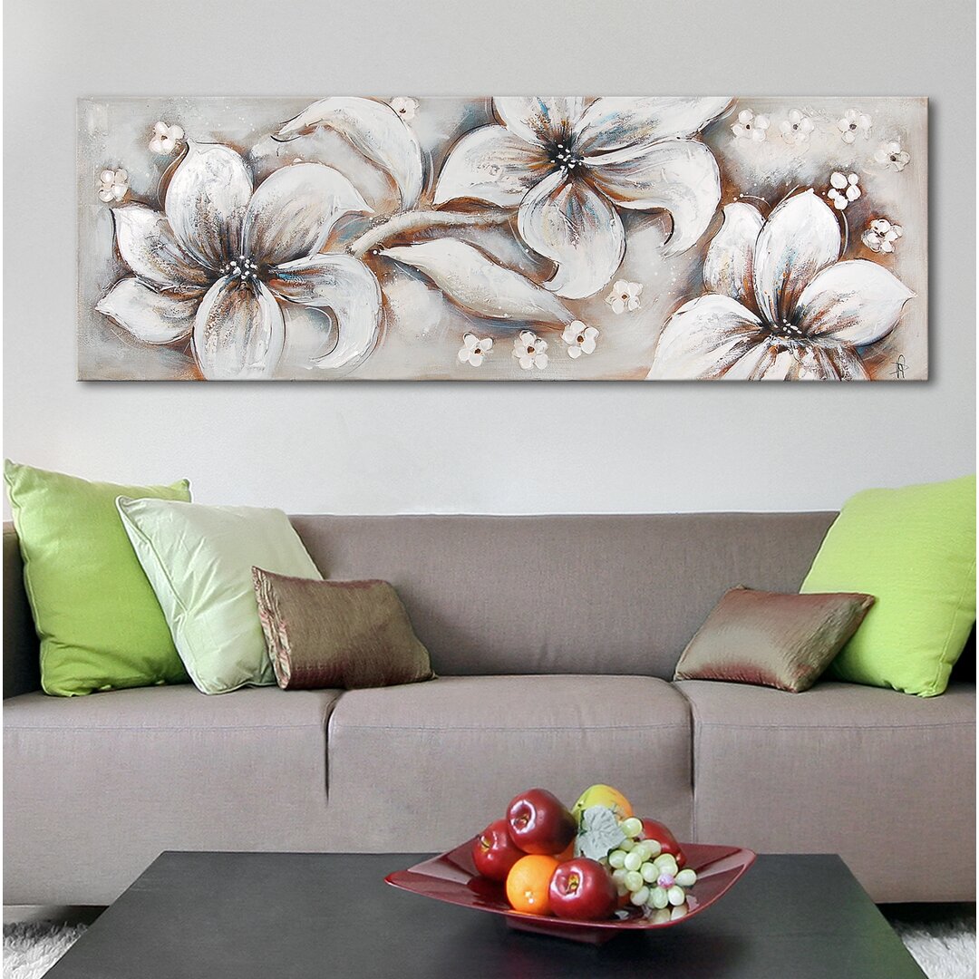 Weiße Blumen von P. Rossini - Panorama-Gemälde auf Wrapped Canvas