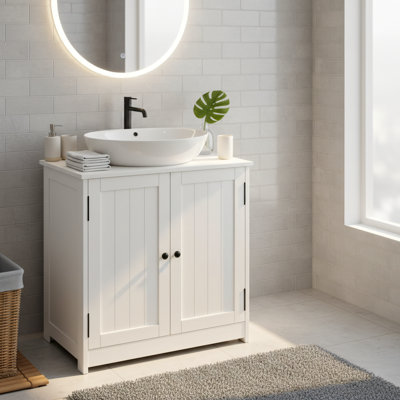 Meuble-lavabo de salle de bain blanc encastrable, monté sur le dessus, étroit, 23,37 x 11,68 x 23,63 po.