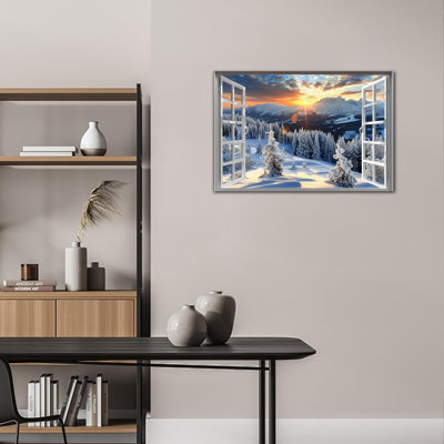 «Large Winter Window Wall Art», images de neige encadrées pour la maison