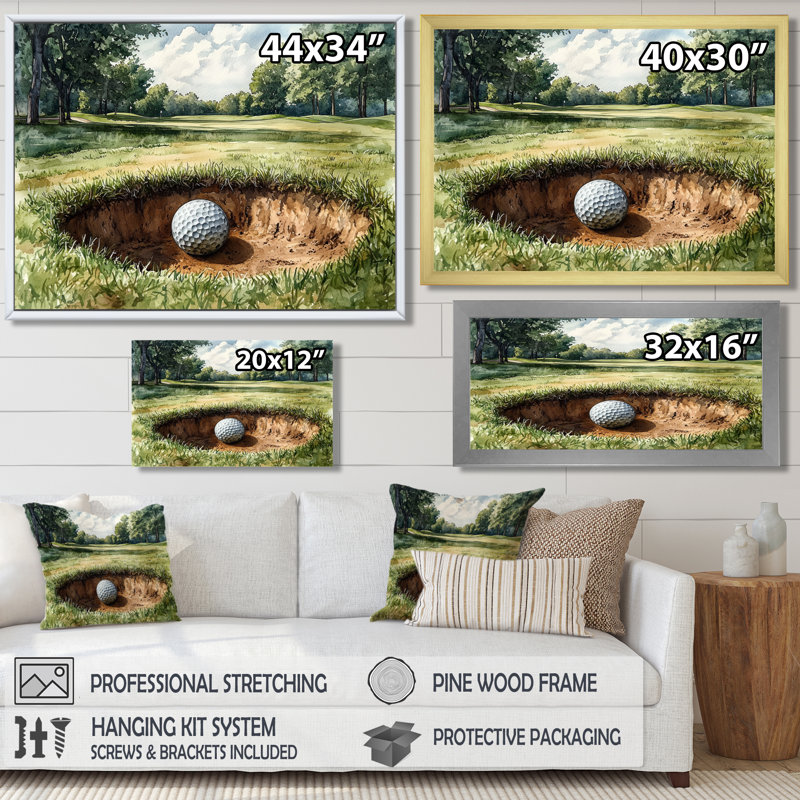 Abstrait balle de golf sur le terrain - art mural golf, H 30 po x l 40 po, Toile tendue sur cadre, Ne s’applique pas