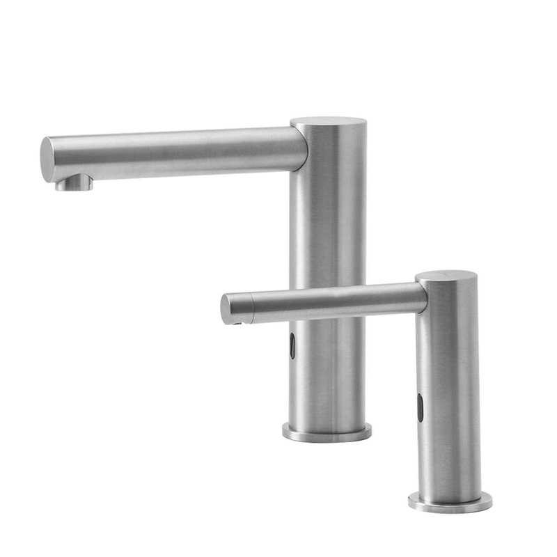 Brushed Nickel Deck Mount Touchless Faucet Soap Dispenser Set Dual Commercial Sensor System