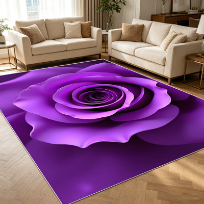 Tapis mauve à motif floral 1pc pour le salon, doux et confortable, convient à toutes les saisons, facile à entretenir, tapis de sol intérieur lavable à la machine, sous la table de ferme convenant à la table à manger, à la chambre à coucher, à la cuisine, au vestibule, au patio, au bureau à domicile,