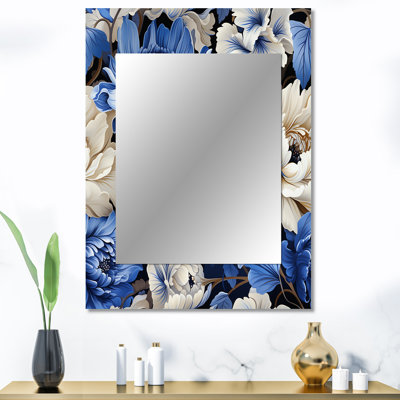 Bilke bleu cobalt Renaissance florals motif victorien - miroir mural floral unique, miroir de chalet, art en métal imprimé