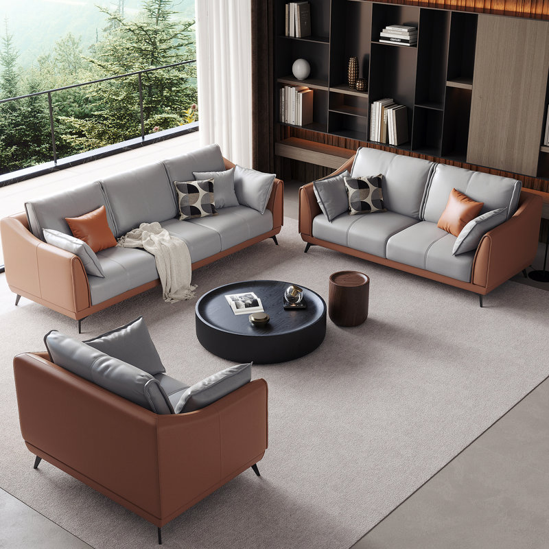 Ensemble de canapé 3 pièces en tissu moderne gris / brun moderne pour salon et chambre à coucher